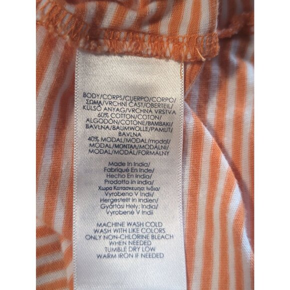 Chaps Women's Orange & White Striped T-Shirt Flutter Sleeves Front-Tie Sz M - Picture 7 of 8